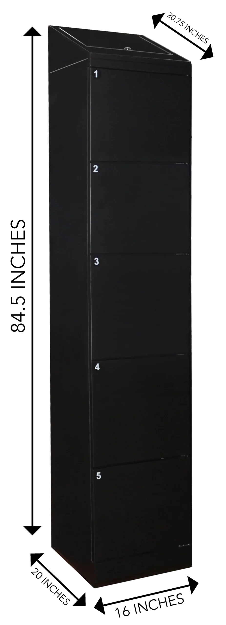 VV Locker Stack with Dimensions 5 Doors